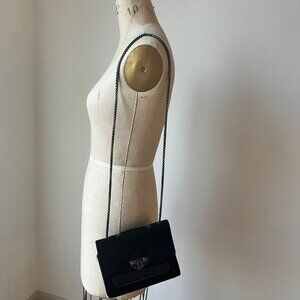 Black Velvet Baguette Bag w/ Chain Strap (2-Way)